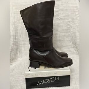 Vintage Shelly Markon Mid-Calf Leather Scrunch Boots - Dark Brown